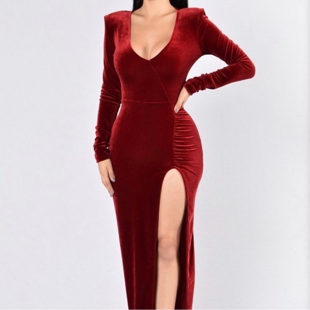 Fashion Nova Deep Red Long Sleeve Dress